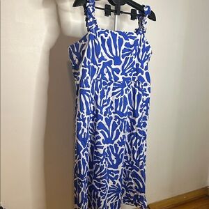 H&M Vibrant Blue and White Patterned Midi Dress